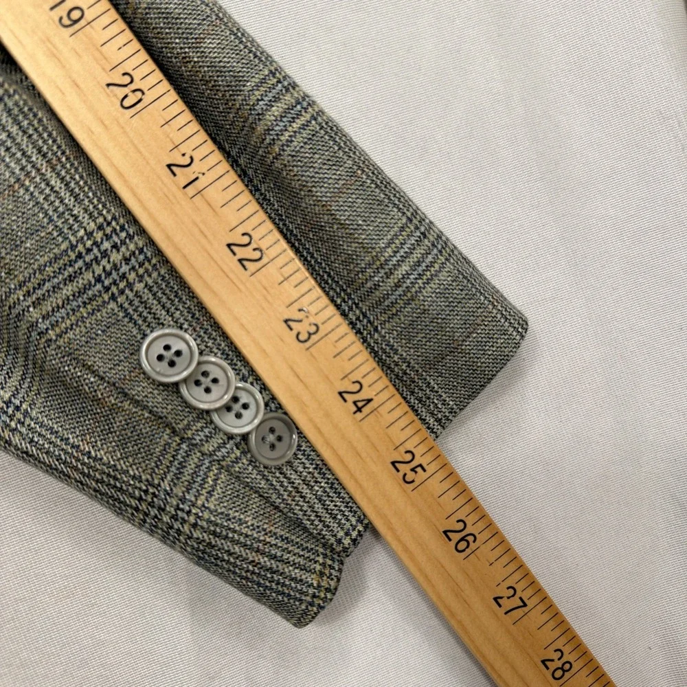 Jack Victor Sport Coat Glen Plaid Bamboo Blazer Grey Tan Mens 42R Blazer
